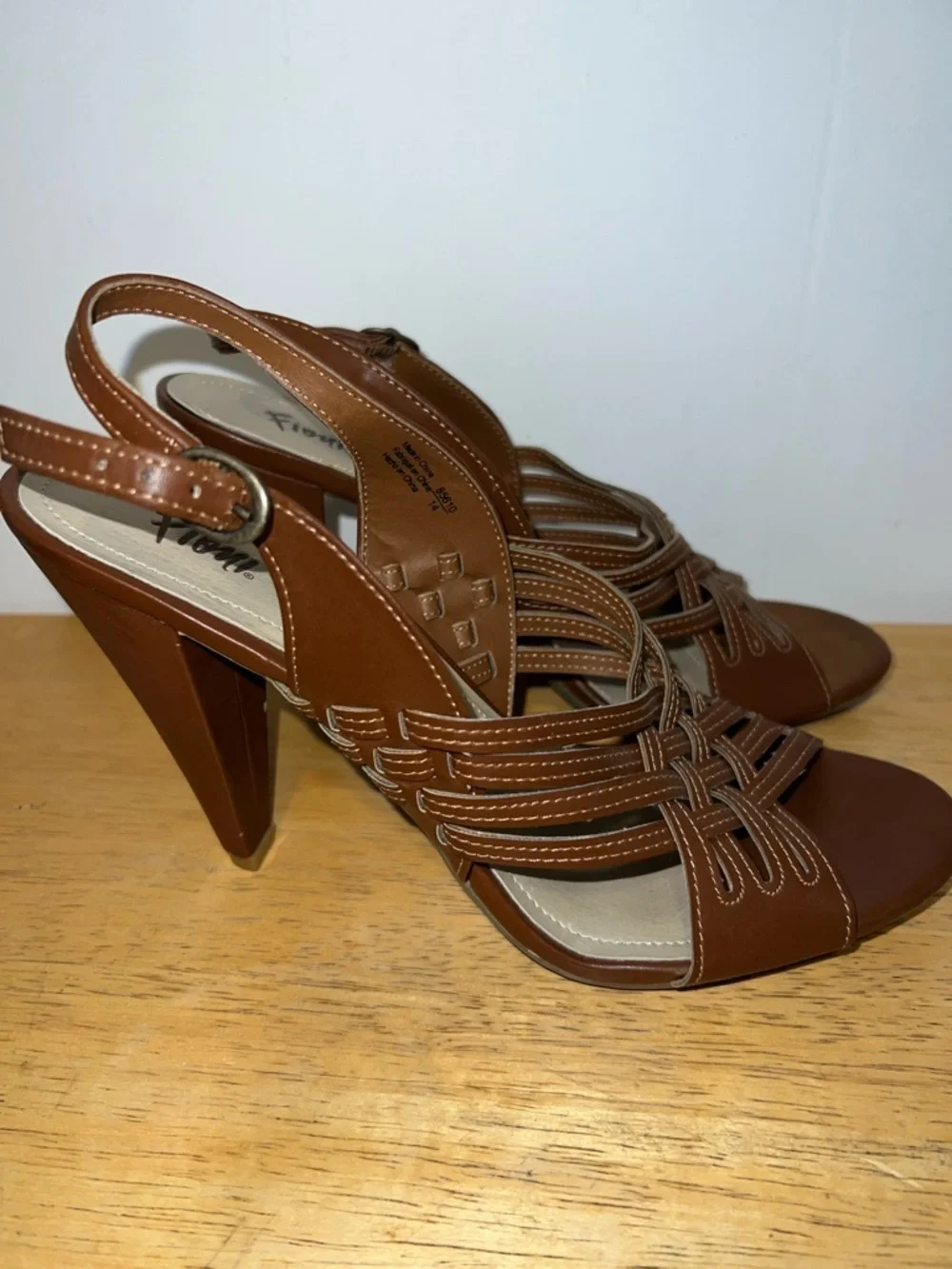 FIONI Clothing Brown Woven Slingback Heels